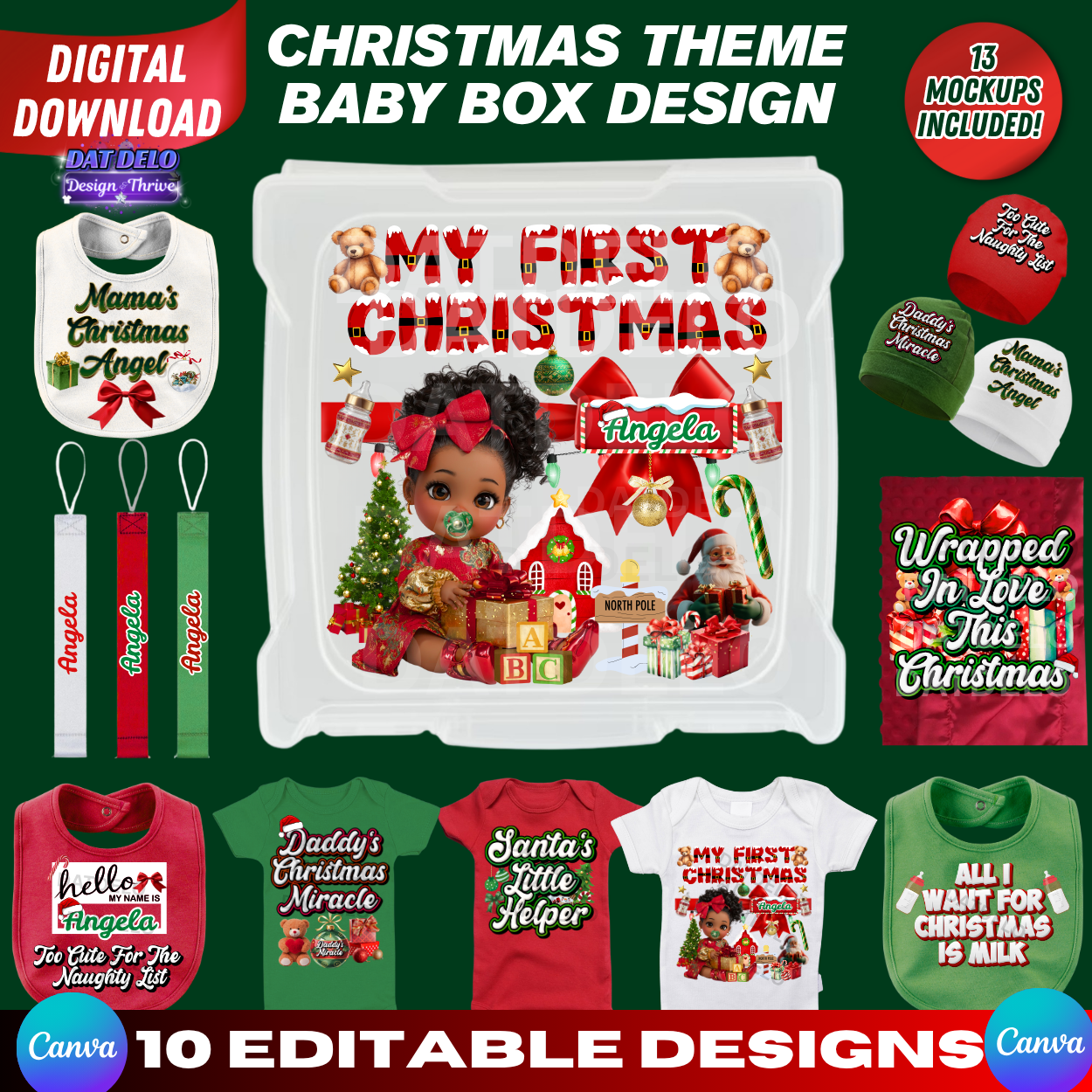 Christmas Theme Baby Box Design, 10 Designs, 13 Mockups Included!