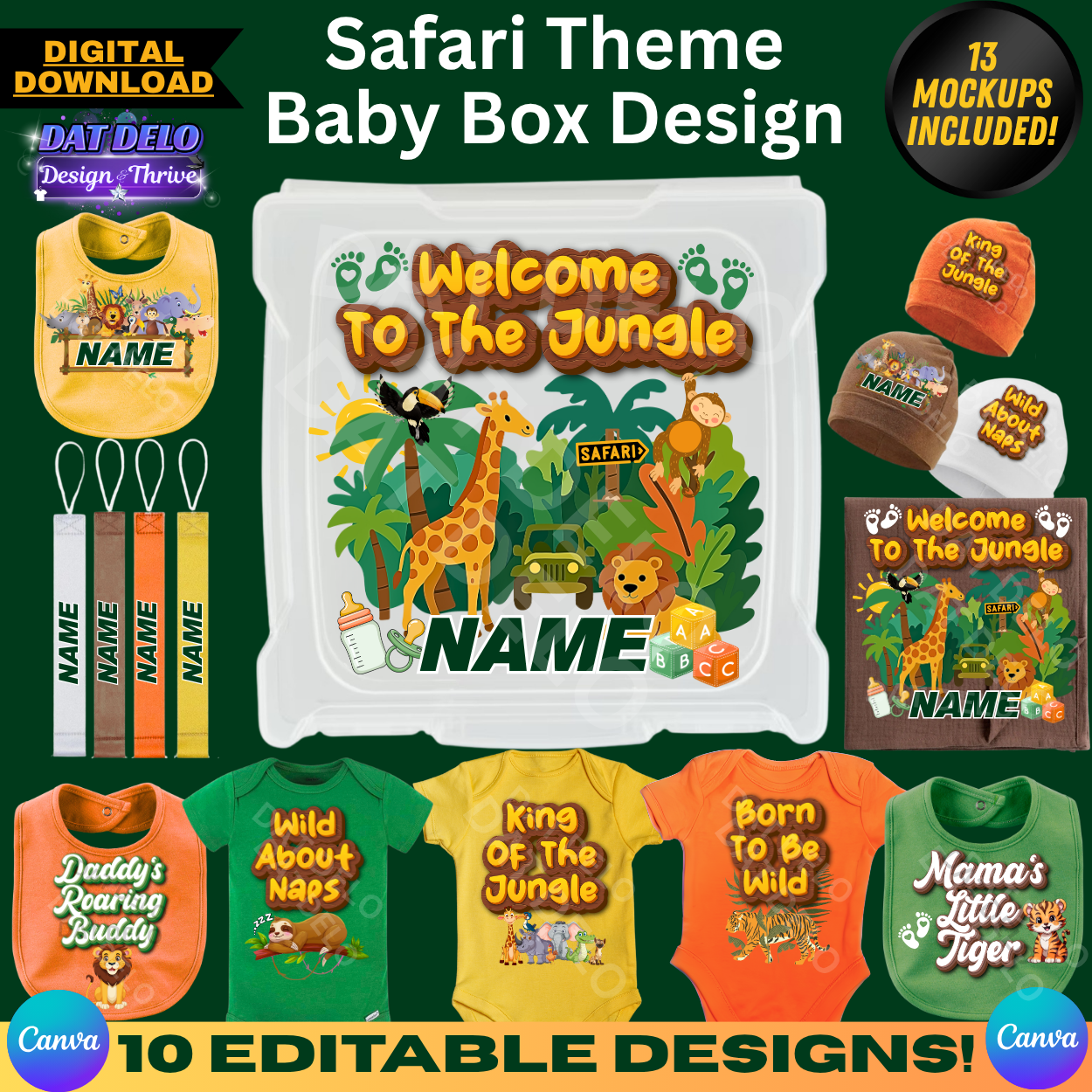 Safari Theme Baby Box Design, Jungle Bundle, 10 Designs, 13 Mockups Included!