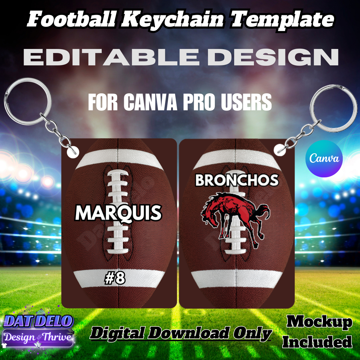 Football Keychain Editable Design (CanvaPro)