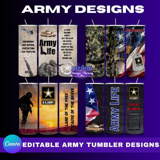 Army Bundle,  4 Editable Canva Designs For Tumblers