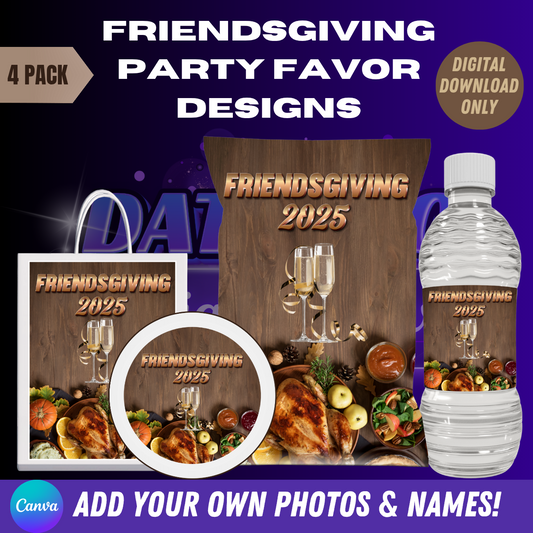 Friendsgiving Party Favor Designs & Mockups (Edit In Canva!)