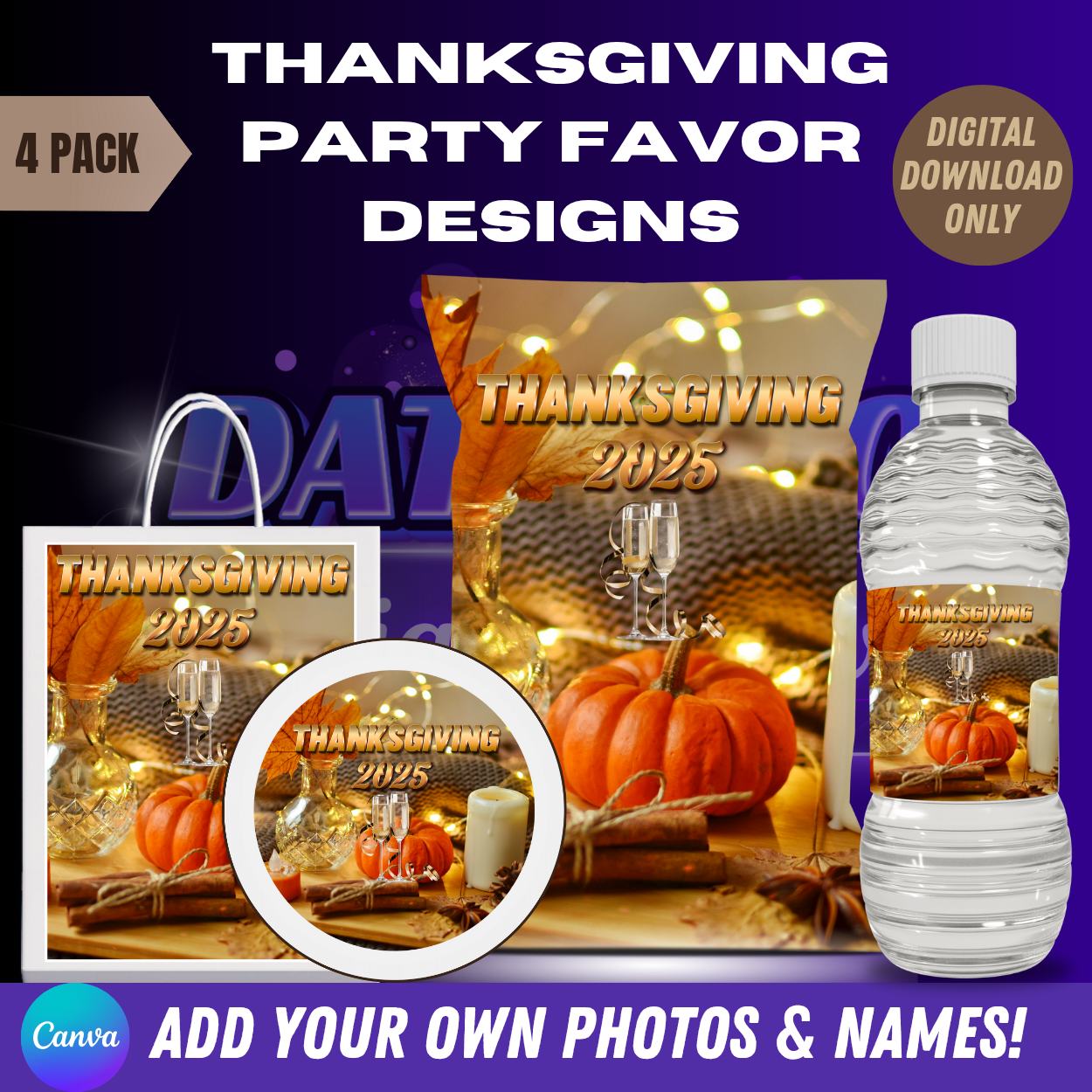 Thanksgiving Party Favor Designs & Mockups (Edit In Canva!)