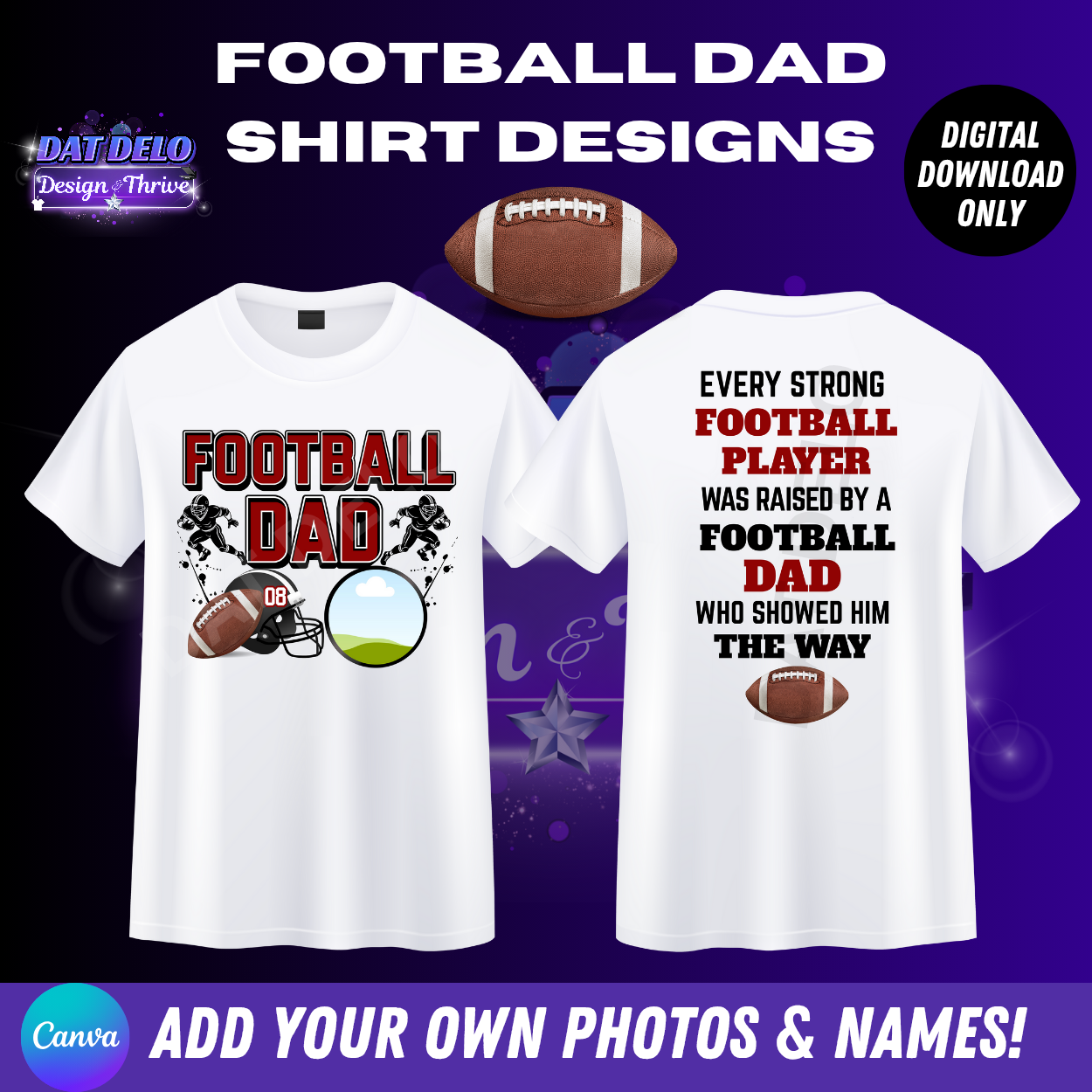 Editable Football Dad Shirt Designs & Mockups! (CanvaPro)