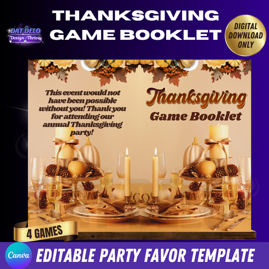 Thanksgiving Game Book Template, Editable In Canva (4 Games Included!)