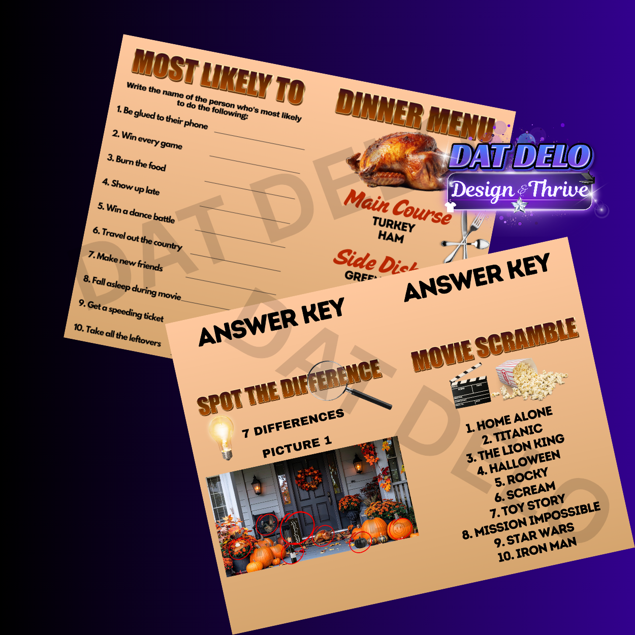 Thanksgiving Game Book Template, Editable In Canva (4 Games Included!)