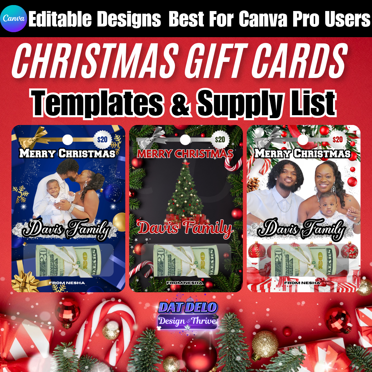 Christmas Gift Card Templates & Supply List (Edit In Canva)Money Cards