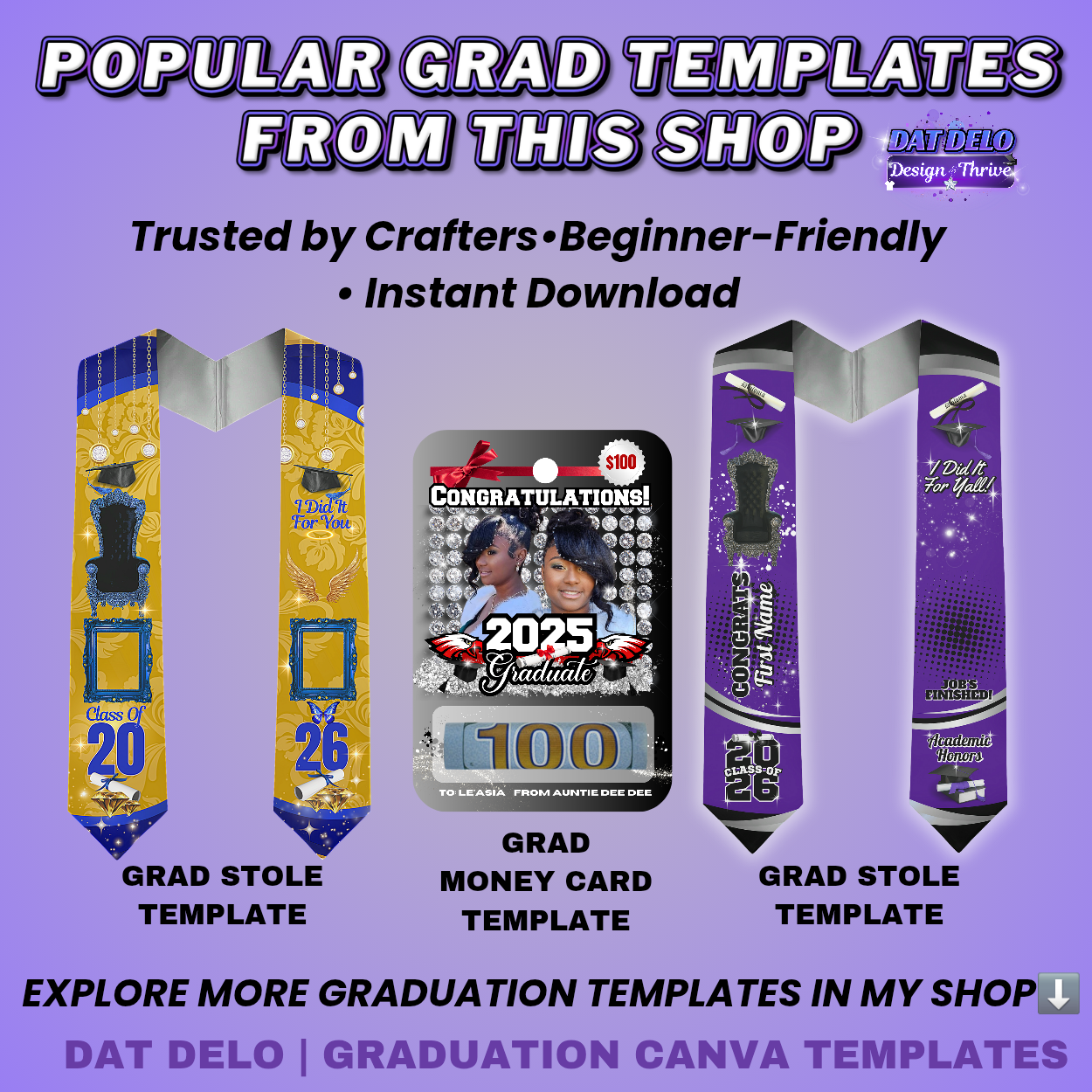 Editable Basketball Grad Stole Design & Supply List (CanvaPro)