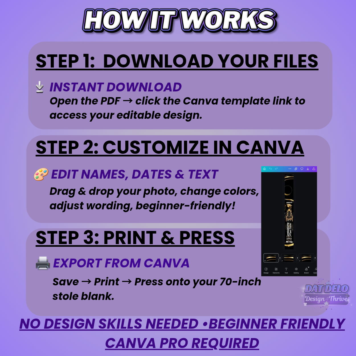Black & Gold Grad Stole Editable Design(Includes Supply List)