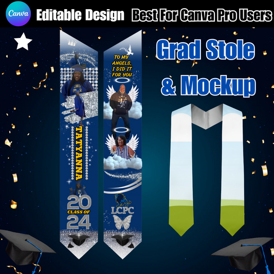 Editable Grad Stole Design & Mockup (Supply List Included)