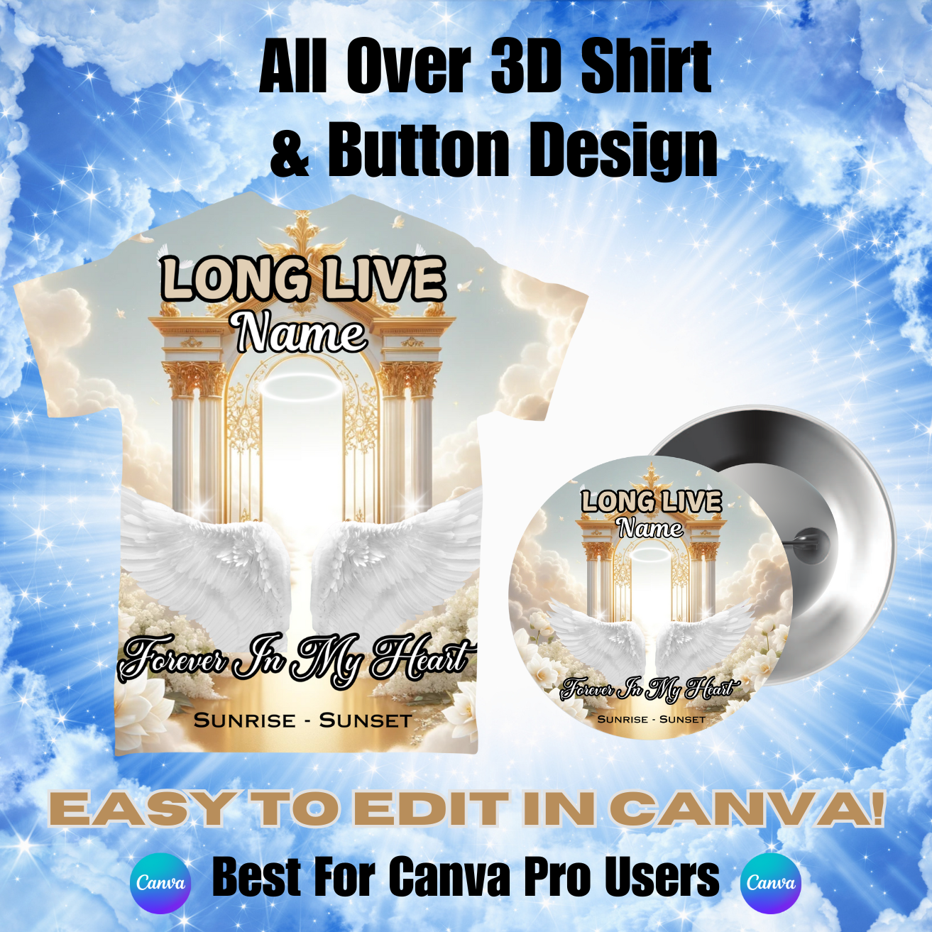 Tan Memorial All Over 3D Shirt & Button Design (Edit In Canva)