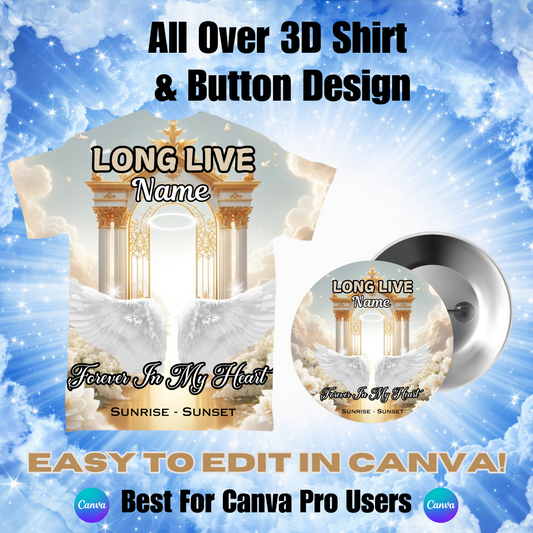 Tan Memorial All Over 3D Shirt & Button Design (Edit In Canva)
