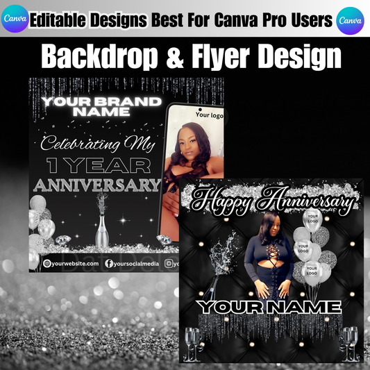 Editable Business Anniversary Flyer & Backdrop (Canva)