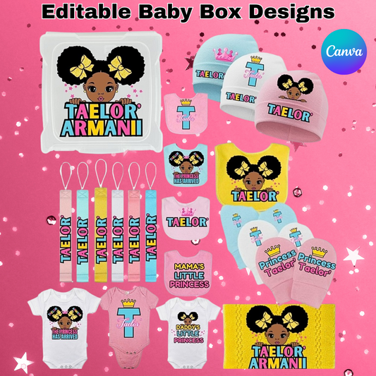 Editable Princess Baby Box Designs (Canva)