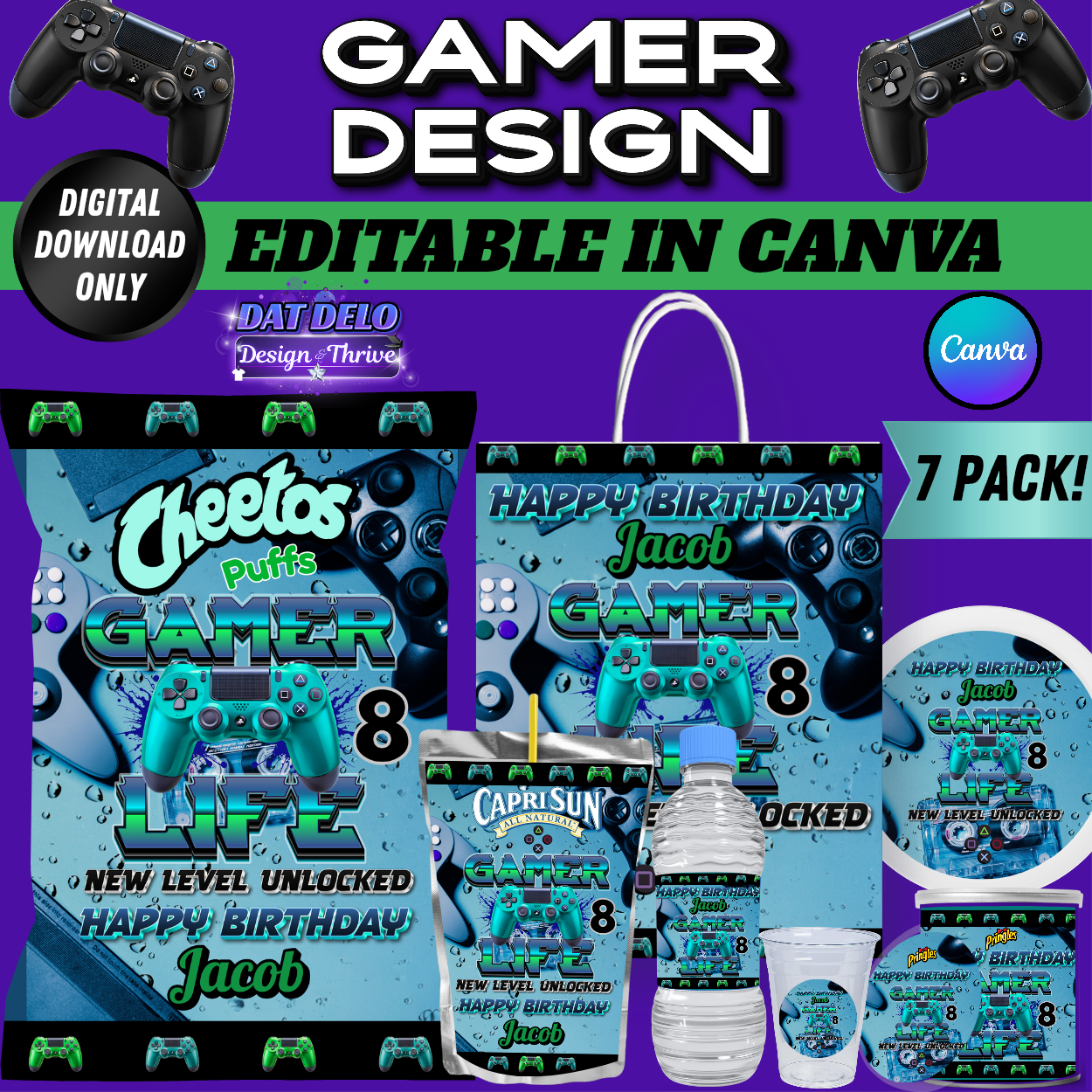Gaming Party Favor Design & Mockups (Edit In Canva!) 7 Pack!