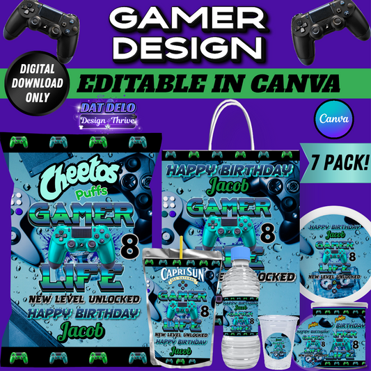 Gaming Party Favor Design & Mockups (Edit In Canva!) 7 Pack!