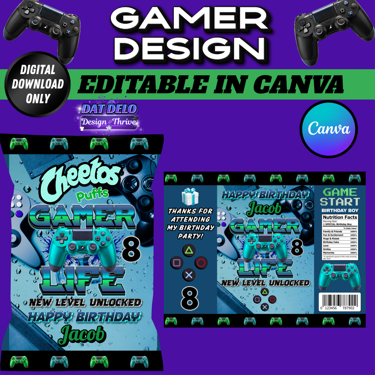 Gaming Party Favor Design & Mockups (Edit In Canva!) 7 Pack!