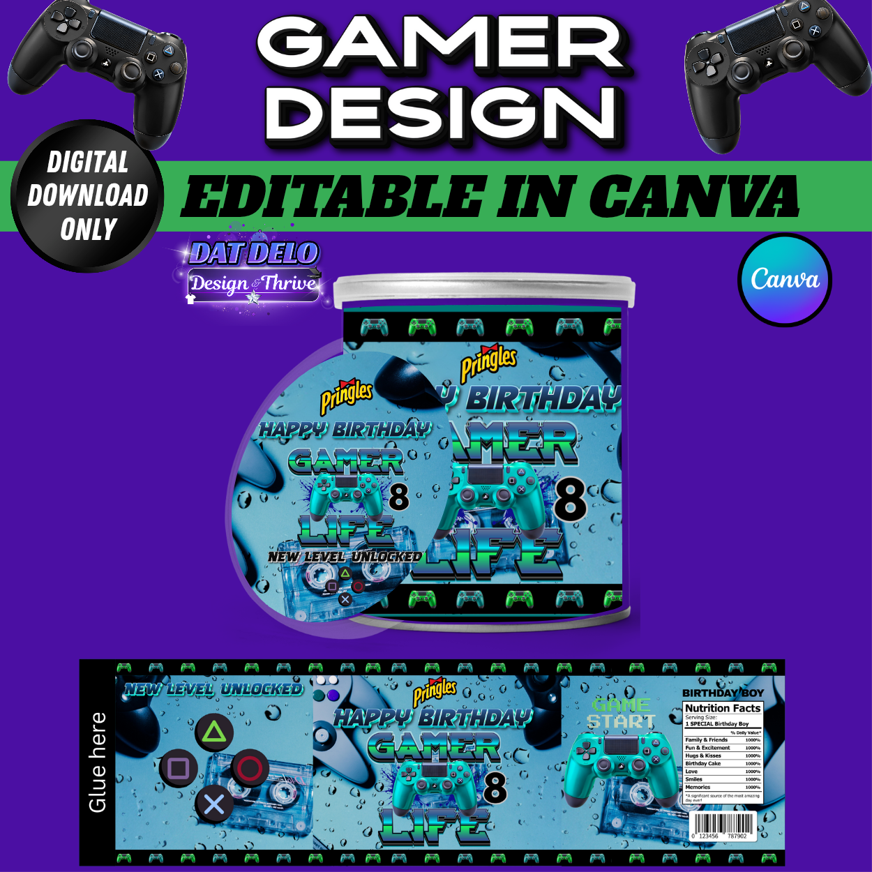 Gaming Party Favor Design & Mockups (Edit In Canva!) 7 Pack!