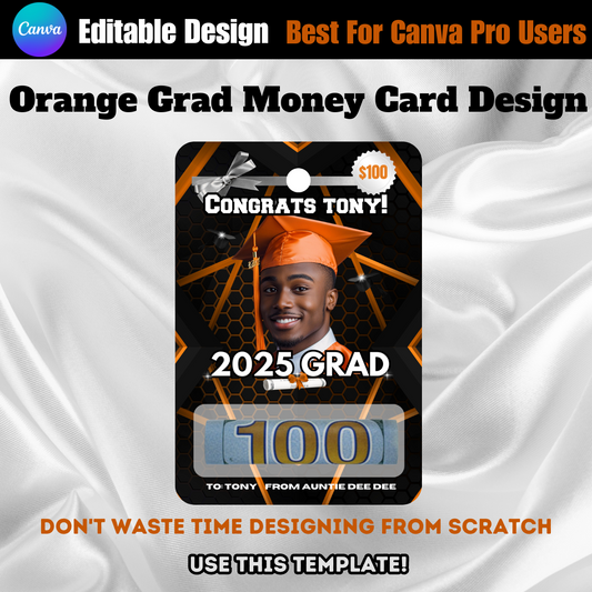 Orange Grad Money Card Template & Supply List (Edit In Canva)