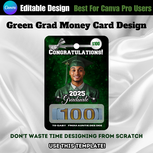 Green Grad Money Card Template & Supply List (Edit In Canva)