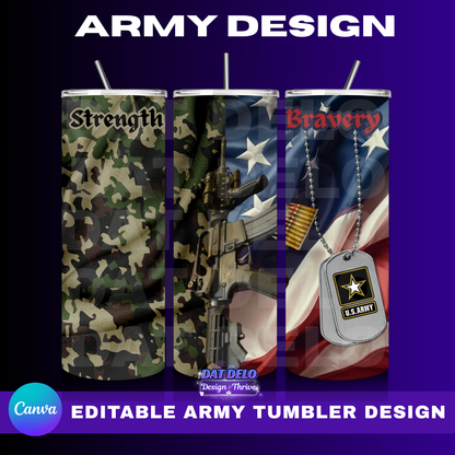 Army Bundle,  4 Editable Canva Designs For Tumblers