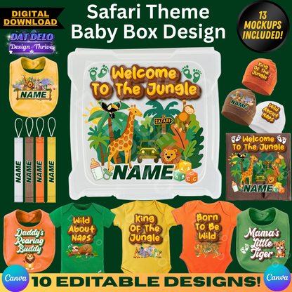 Safari Theme Baby Box Design, Jungle Bundle, 10 Designs, 13 Mockups Included!