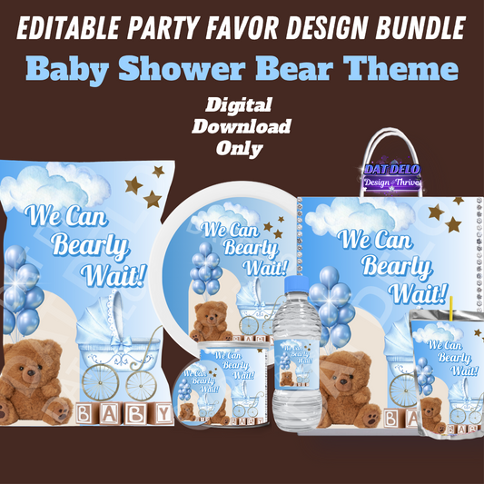 Bear Baby Shower Party Favors Editable Designs (CanvaPro)