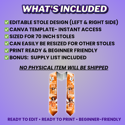 Orange Memorial Stole Design Editable Template (Includes Supply List)