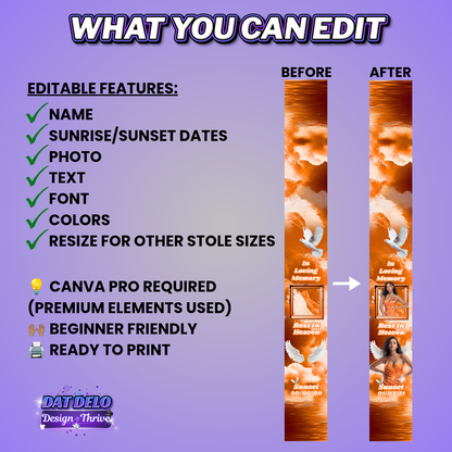 Orange Memorial Stole Design Editable Template (Includes Supply List)