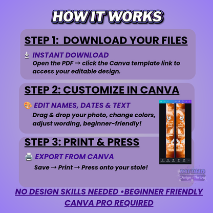 Orange Memorial Stole Design Editable Template (Includes Supply List)