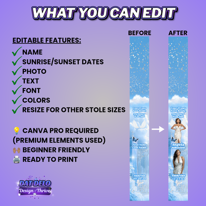 Blue Memorial Stole Design Editable Template (Includes Supply List)