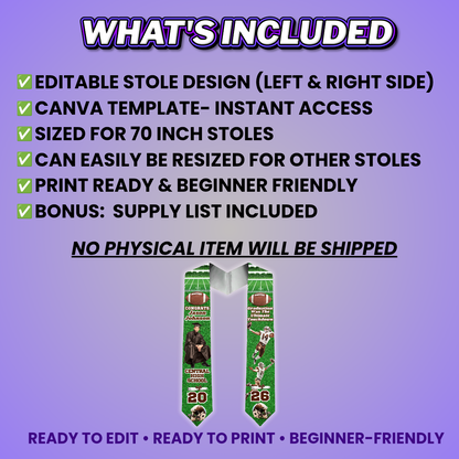 Green Football Grad Stole Design Editable Template (Includes Supply List)