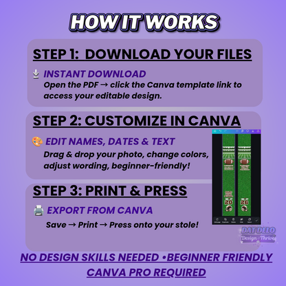 Green Football Grad Stole Design Editable Template (Includes Supply List)