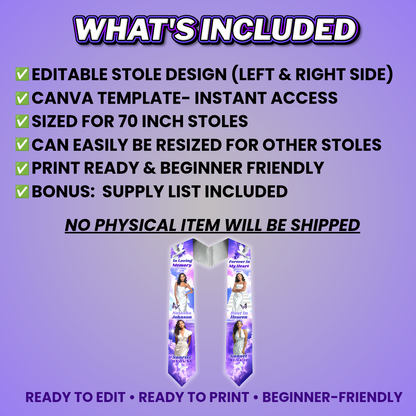 Purple Memorial Stole Design Editable Template (Includes Supply List)