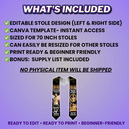 Black Gold Memorial Stole Design Editable Template (Includes Supply List)