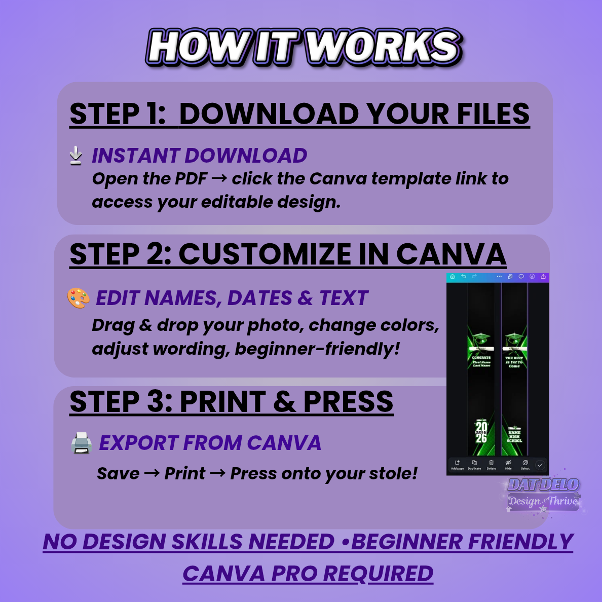 Green Grad Stole Design Editable Template (Includes Supply List)