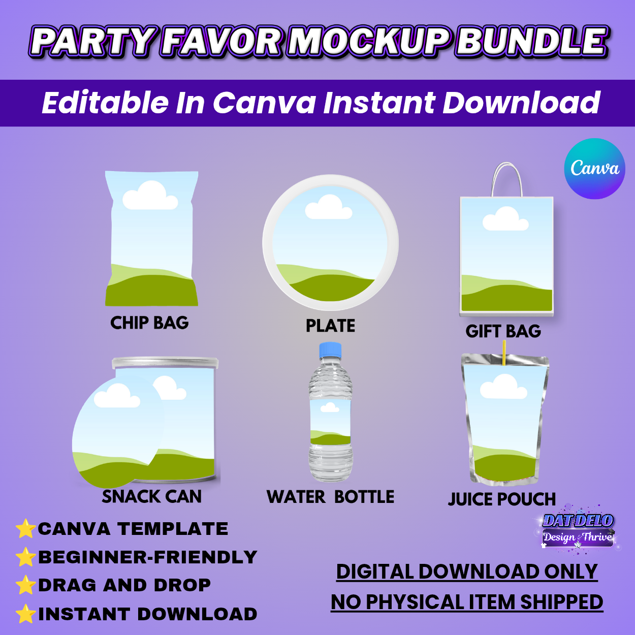 Blank Party Favor Mockup Bundle (Drag & Drop Design)