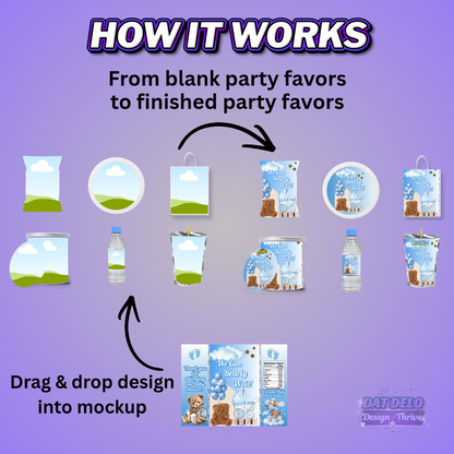 Blank Party Favor Mockup Bundle (Drag & Drop Design)