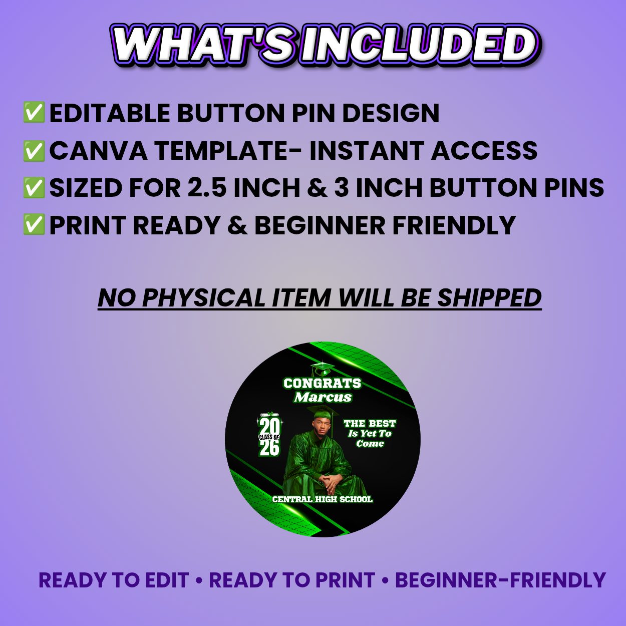 Green Black Grad Button Pin Design Editable Template