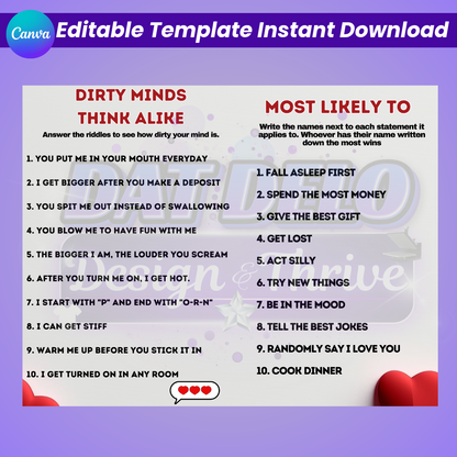Valentine Couples Game Book – Editable Canva Template