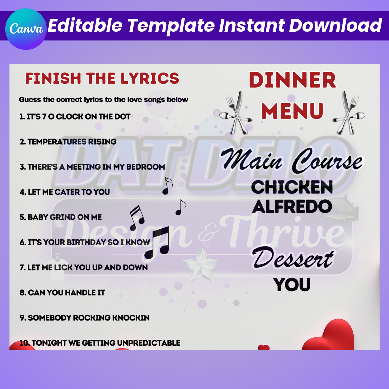 Valentine Couples Game Book – Editable Canva Template