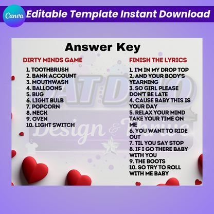 Valentine Couples Game Book – Editable Canva Template