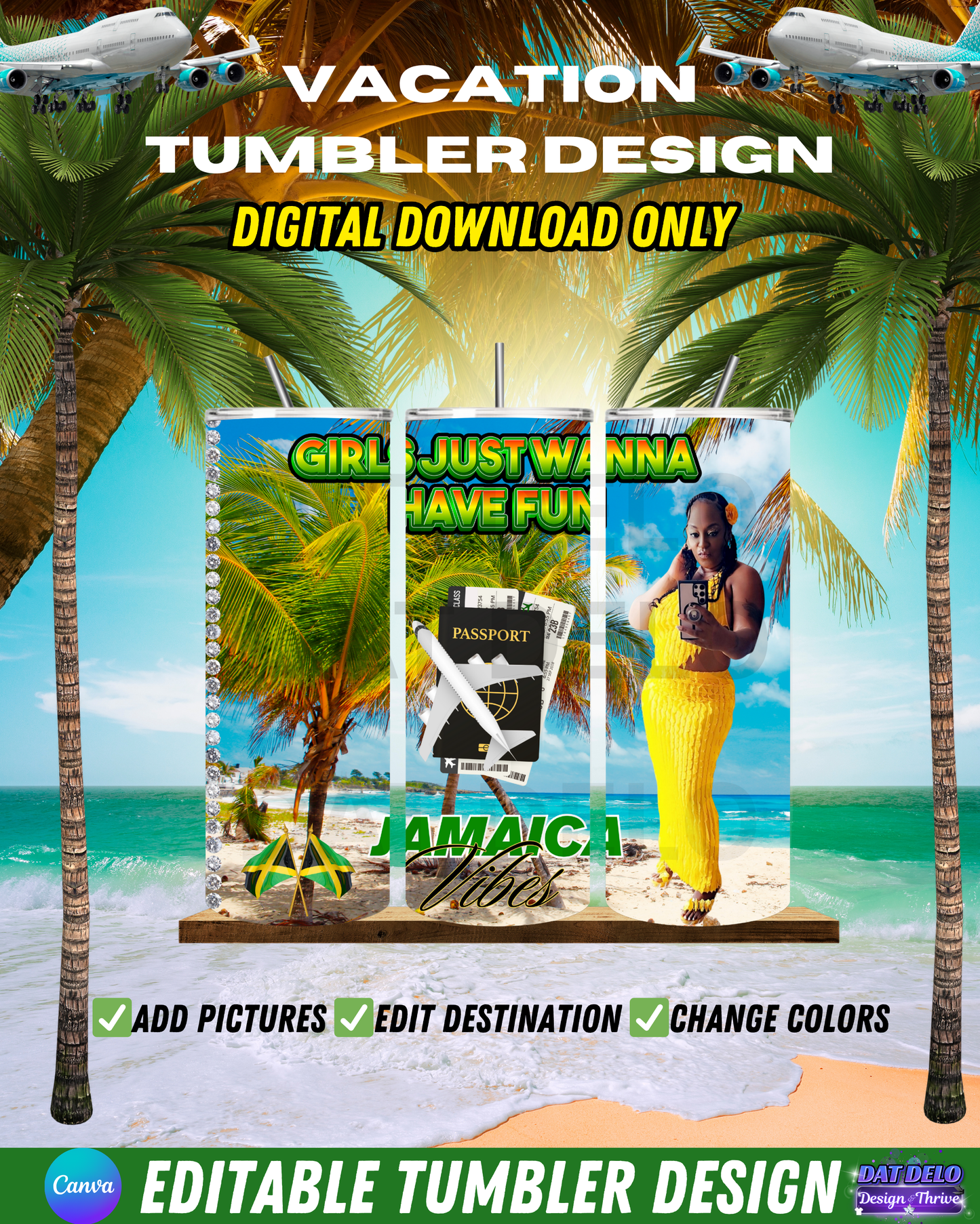 Vacation Tumbler Editable Design (Canva)