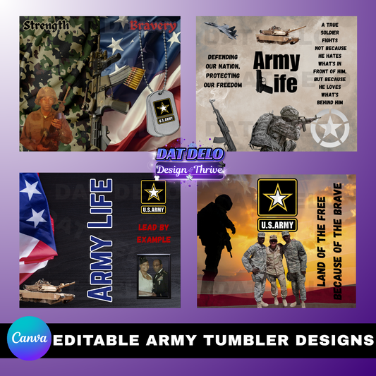 Army Bundle,  4 Editable Canva Designs For Tumblers