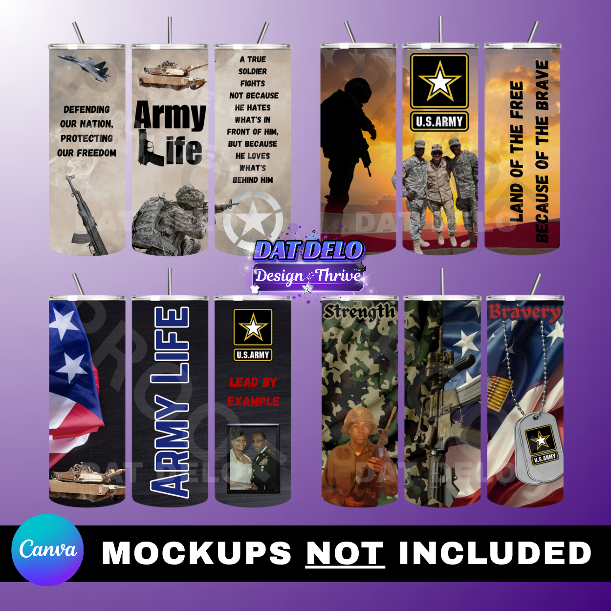 Army Bundle,  4 Editable Canva Designs For Tumblers