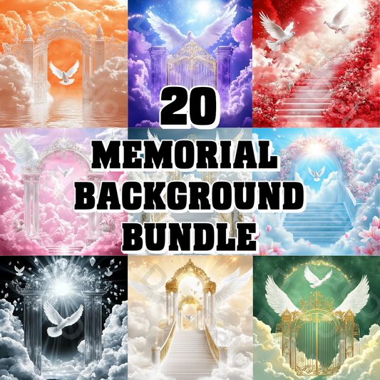 20-Piece Memorial Background PNG Bundle | Angelic Heaven Cloud Backdrops for Flyers, Memorials, and Custom Keepsakes