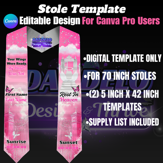 Pink Editable Memorial Stole Design & Supply List (CanvaPro)