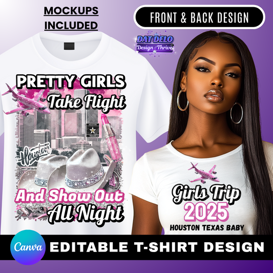 Editable Pink Girls Trip Shirt Design & Mockup (Canva Pro)