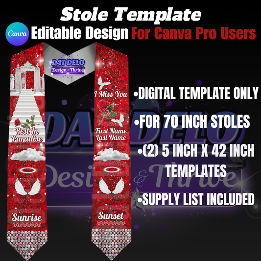Red Editable Memorial Stole Design & Supply List (CanvaPro)