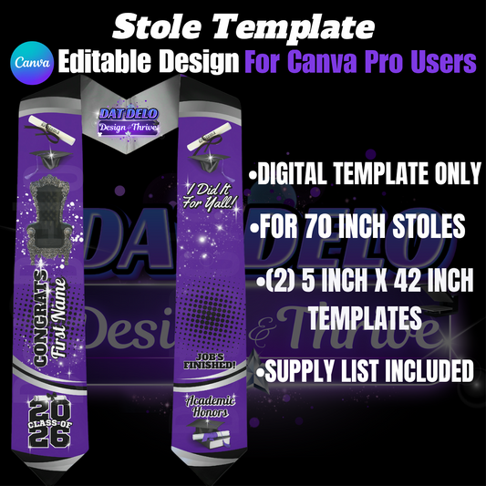Editable Purple Grad Stole Design & Supply List (CanvaPro)