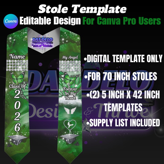 Green Butterfly Editable Grad Stole Design(Includes Supply List & Mockups!)